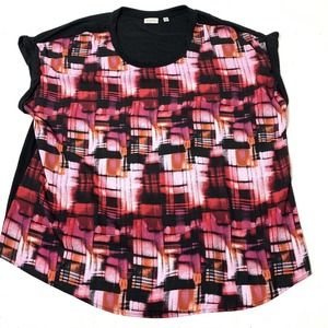 Avenue Womens Plus Size 2X - 22/24 Black / Pink‎ Geometric Print Blouse Top